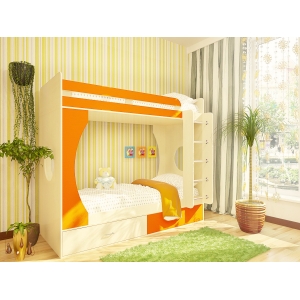 Детские двухъярусные кровати Орбита-2  - мебель детям, спальн место 80*200 (дуб кремона/оранж)