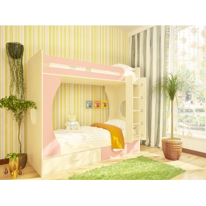 Детские двухъярусные кровати Орбита-2(дуб кремона/розовый) - мебель детям, спальн место 80*200 