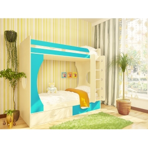 Детские двухъярусные кровати Орбита-2(дуб кремона/синий) - мебель детям, спальн место 80*200 