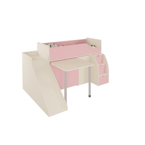 Кровать чердак Орбита 19 с горкой (корпус дуб кремона / фасад розовый)