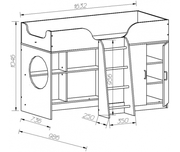 Кровать чердак Орбита-6 - детская мебель для маленьких детей: размеры.