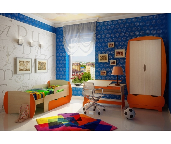 Вариант готовой комнаты в цвете оранж с кроватью вырастайка модель 3