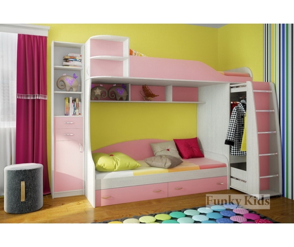 Двухъярусная кровать Фанки Кидз 12 - сосна лоредо / розовый