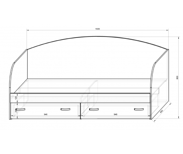 Модульная мебель Фанки Кидз - схема кровати с размерами