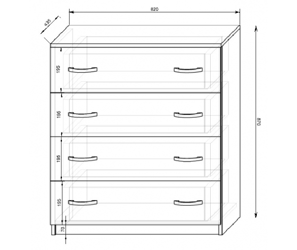 Модульная мебель Фанки Кидз -  схема комода с размерами