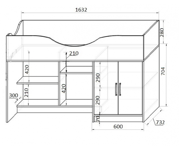 Невысокая кровать чердак Фанки Кидз 6 схема с размерами