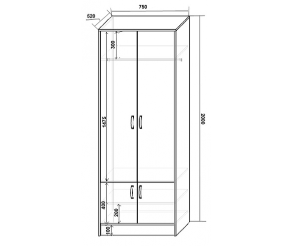 схема и размеры двухдверного шкафа Фанки Кидз 19