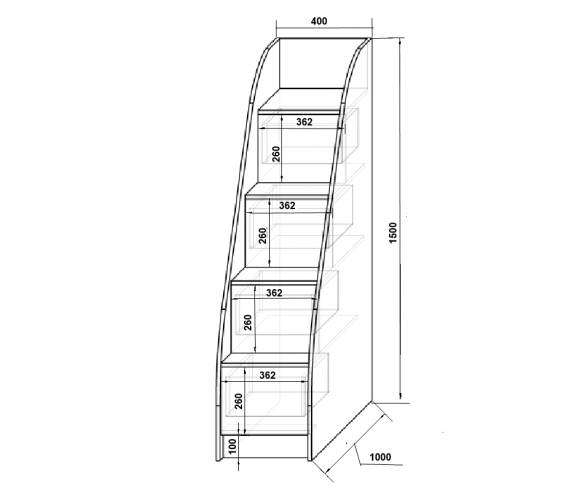 схема и размер лестницы-тумбы Фанки Кидз  