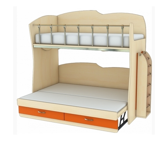 Кровать двухъярусная с раздвижным нижним местом КДР 1-51+Л2