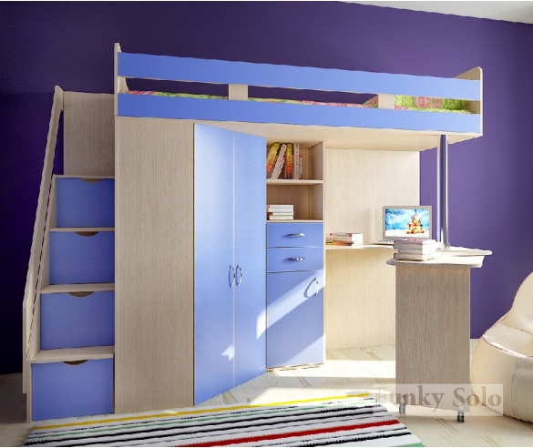 Детская мебель - кровать чердак Фанки Соло 1 дуб кремона / голубой