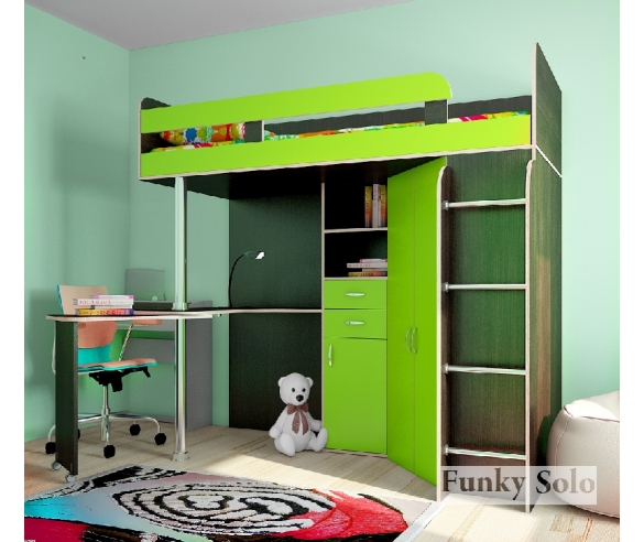 Мебель детям - кровать чердак Фанки Соло 2 венге / лайм