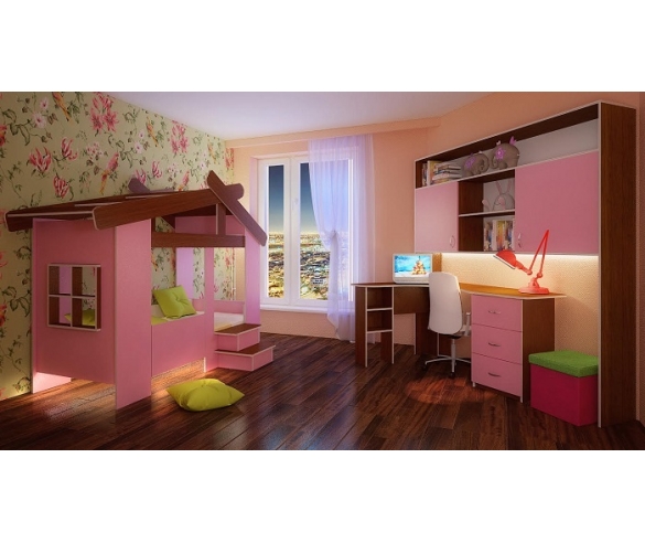 оранжевая комната для детей + кровать в виде домика 13/64СВ