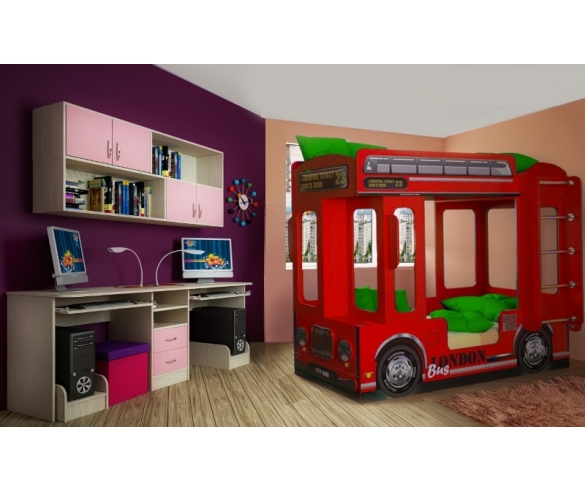 Кровать Автобус для девочек с мебелью Фанки Кидз