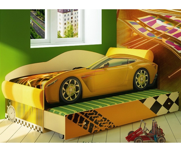 кровать мащина Тесла с выкатным спальным местом цвет желтый