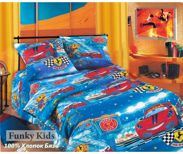 Гонки - постельное белье для мальчиков, бязь, 1.5 спальный комплект 