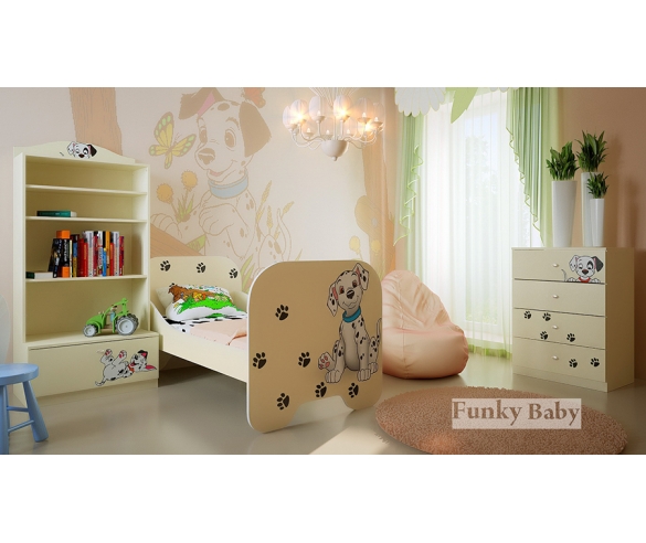 Детская кровать Фанки Бэби серия Далматинец: стеллаж + комод + кровать низкая 