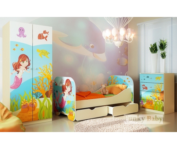 Детская комната Русалочка: шкаф + комод + кровать + два ящика 