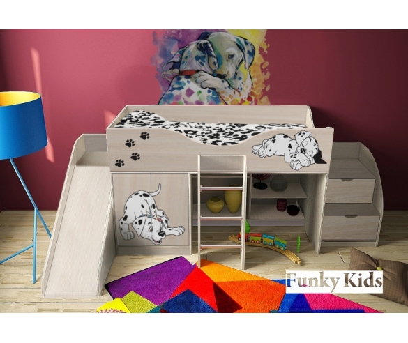 Детская кровать Далматинец, арт. 40016 + горка 13/18 и лестница 13/19, размер под матрац 160х70 см