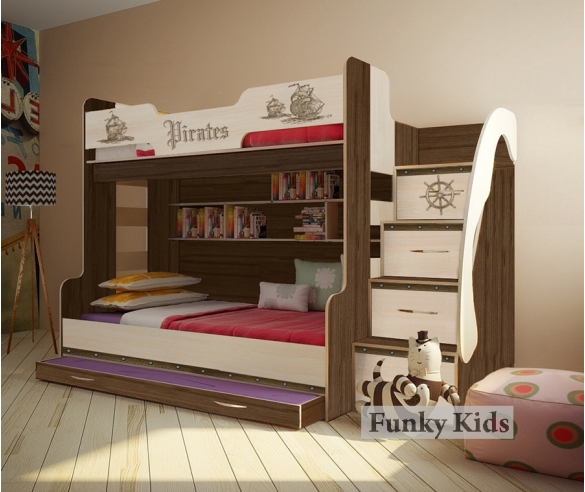 Двухъярусная кровать для детей Пираты Фанки Кидз , корпус - дуб шамони