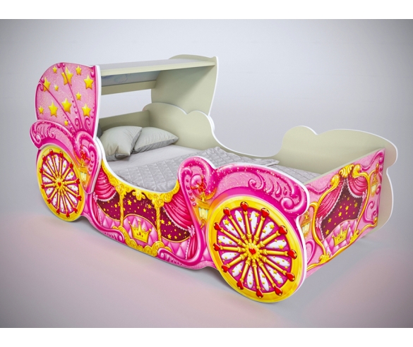 Розовая кровать карета мини для девочек с куполом 20014