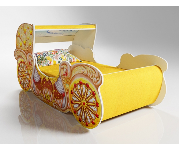 Кровать карета мини 20014 с куполом и мягкими накладками в желтом цвете для девочек 