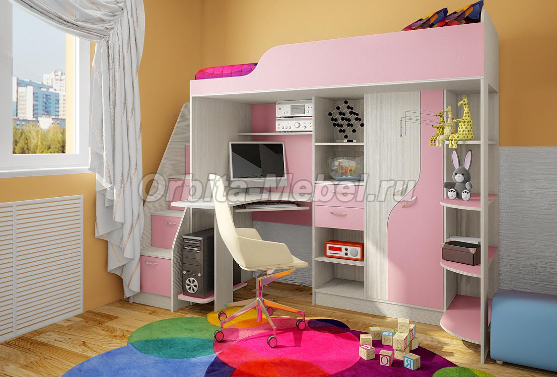 Кровать-чердак «Легенда» в интерьере детской: розовая модель с рабочей зоной, отзывы