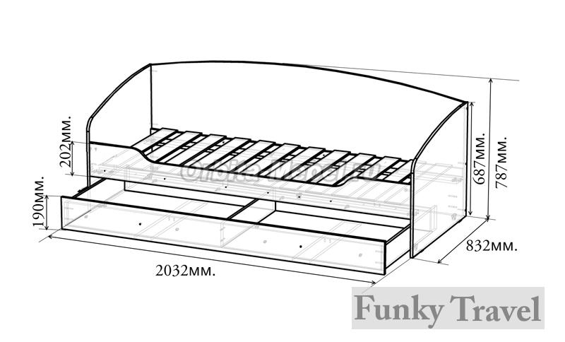 Кровать детская односпальная (90 см.) с выдвижными ящиками