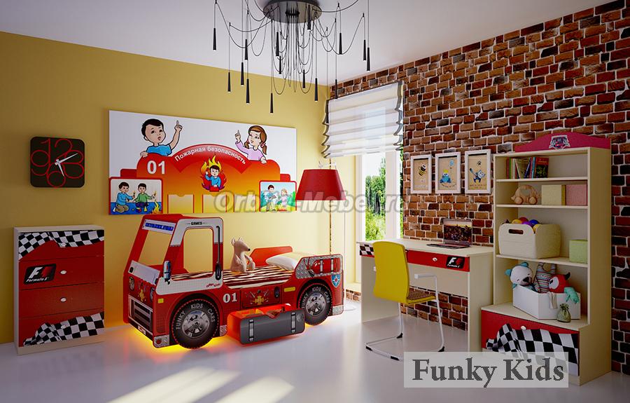 Детская комната Фанки Авто с кроватью машиной Пожарная