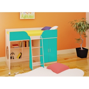 Кровать чердак Орбита-6 (Корпус дуб кремона/фасад голубой) - спальн место 160х70см