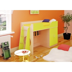 Детская кровать чердак Орбита-6 (Корпус дуб кремона/фасад салатовый), сп. место 160х70см