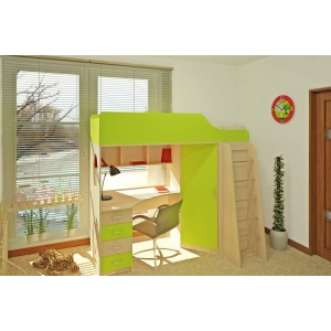 Кровать чердак Орбита-7 (Корпус дуб кремона/фасад салатовый), спальн место 190х80см