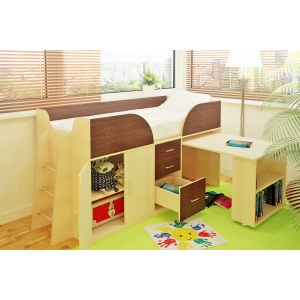 Детская мебель Орбита-10 с рабочей зоной, (Корпус дуб кремона/фасад венге), сп место 190х80