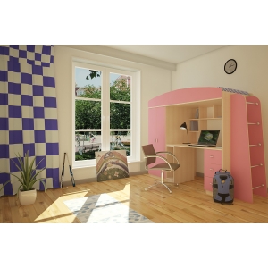 Кровать - чердак Орбита - 8 (корпус дуб кремона/фасад розовый)