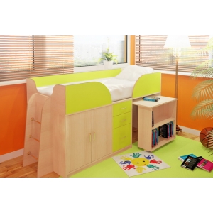 Кровать детская Орбита-10 с выдвижным столом, (Корпус дуб кремона/ фасад зеленый) сп место 190*80.