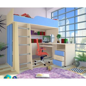 Кровать чердак Орбита 11/1+ стол Орбита 11/2 (дуб кремона / синий) 