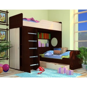 Кровать чердак Орбита 11/1 + нижняя кровать Орбита 11/4 (корпус венге / фасад дуб кремона) спальное место 190х80 см