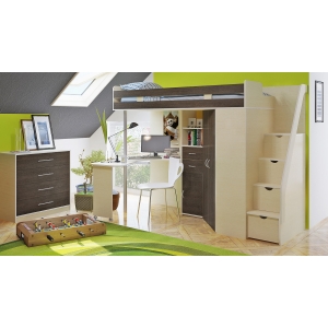Кровать чердак Орбита 1 ГРАНД с тумбой-лестницей (корпус дуб кремона/ фасад венге)