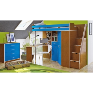 Композиция Орбита 1 ГРАНД ольха/синий с тумбой ступенчатой + комод Эко 4