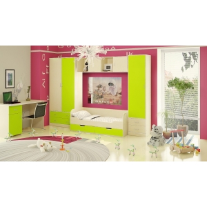 Детская мебель Орбита 13 композиция 5 цвет дуб крмона -лайм спальное место 160х70см.