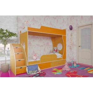 Кровать Орбита 2+ограничитель +тумба-лестница (Ольха -Оранж)