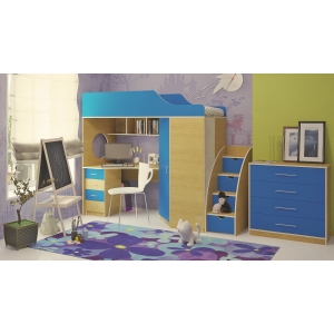 Кровать Орбита 7 лестница ступени+комод (бук синий)