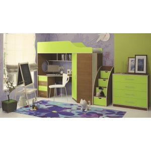 Кровать Орбита 7, лестница, комод (франц.орех НГ/лайм)