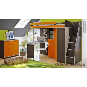 Орбита-1Гранд кровать-чердак + комод Эко 4 Венге / оранж