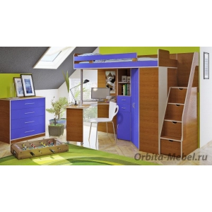 Орбита-1 Гранд + комод Эко 4 Кровать чердак Ольха / синий