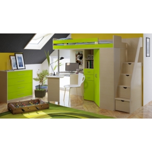 Кровать Орбита 1Гранд + комод Эко - 4 дуб кремона/салатовый 