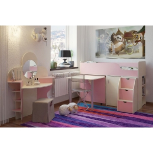 Кровать-чердак Орбита 19 дуб кремона/розовый