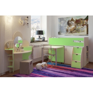 Кровать-чердак Орбита-19 дуб кремона/салатовый