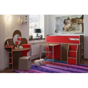 Кровать-чердак Орбита-19 орех нг/красный