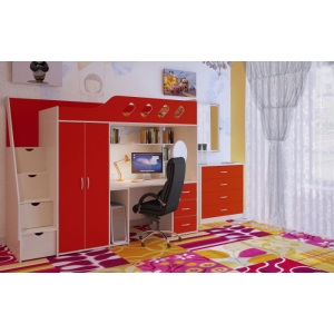 Кровать чердак для детей Орбита 21 с тумбой-лестницей