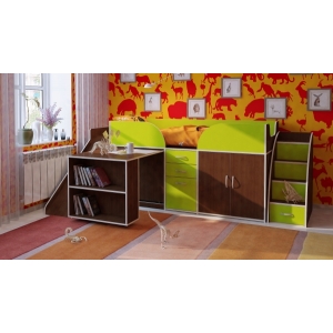 Детская кровать чердак Орбита 10 с тумбой - лестницей и горкой